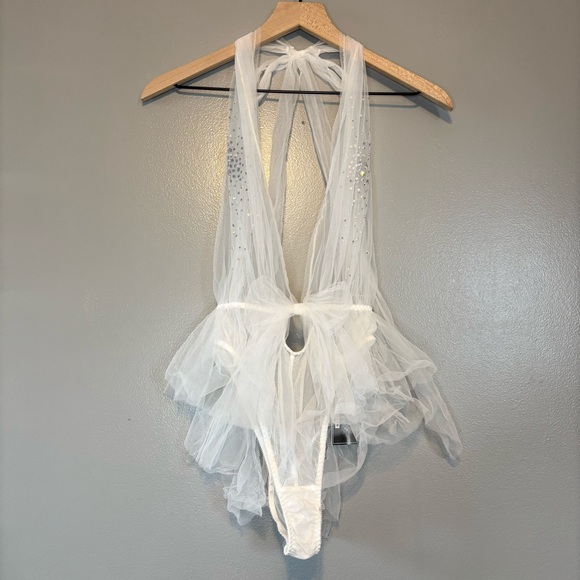 Victoria's Secret Other - NWT Victoria’s Secret Large Fashion Show Teddy Lingerie White Sparkle Bridal
